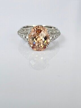 Authentic Tacori Morganite & Diamond Simulant Ring Sterling Silver Size 7!